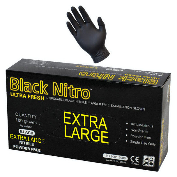 Black Nitro Powder Free Disposable Gloves-Heavy Duty - Extra Large